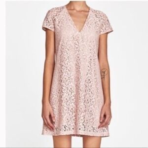 Zara Lace Shift Dress Women XS Blush Pink New Floral V-Neck Cap Sleeve